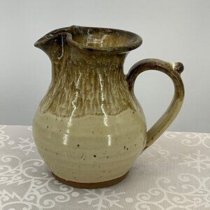 Alewine Pottery Ceramic Pitcher w/Handle 2009 Beige & Brown Glaze